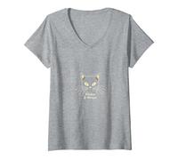 Whiskers & Whispers Mystical Cat Design for Cat Lovers V-Neck T-Shirt, Women, Heather Grey, L