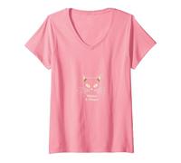 Whiskers & Whispers Mystical Cat Design for Cat Lovers V-Neck T-Shirt, Women, Pink, S