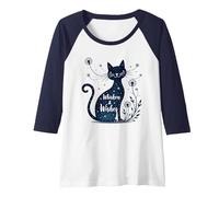Whiskers & Wishes: Magical Cat Dandelion Art Raglan Baseball Tee, Women, Navy/White, S