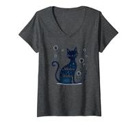 Whiskers & Wishes: Magical Cat Dandelion Art V-Neck T-Shirt, Women, Dark Heather Grey, XXL
