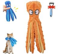 Whiskerspot Octopus Dog Toy - Ultra Tough Bite Resistance Eco-Friend Plush, Squeaky & Crinkle Interactive Chew Toy for Tug & Seek, No Stuffing for S/M/L Dogs Aggressive Chewers(Orange)