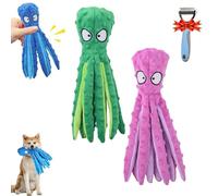 Whiskerspot Octopus Dog Toy - Ultra Tough Bite Resistance Eco-Friend Plush, Squeaky & Crinkle Interactive Chew Toy for Tug & Seek, No Stuffing for S/M/L Dogs Aggressive Chewers(Green+Purple)