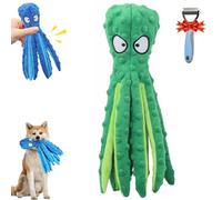 Whiskerspot Octopus Dog Toy - Ultra Tough Bite Resistance Eco-Friend Plush, Squeaky & Crinkle Interactive Chew Toy for Tug & Seek, No Stuffing for S/M/L Dogs Aggressive Chewers(Green)