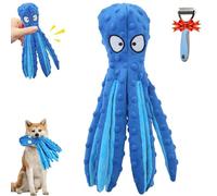 Whiskerspot Octopus Dog Toy - Ultra Tough Bite Resistance Eco-Friend Plush, Squeaky & Crinkle Interactive Chew Toy for Tug & Seek, No Stuffing for S/M/L Dogs Aggressive Chewers(Blue)