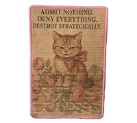 Whiskery Sour Tactical Cat Scratching Mat - 40x60cm Funny Sisal Pad with Pink Border & Quote - “Admit Nothing. Deny Everything. Destroy Strategically.” - Decorative Rug for Floor or Sofa