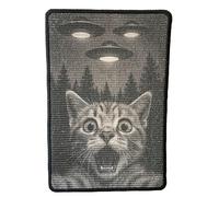 Whiskery Sour UFO Cat Scratching Mat - 40x60cm Funny Sisal Scratcher Pad with Self-Adhesive Hook & Loop Backing, Non-Slip - Shocked Tabby & Aliens Cat Rug for Wall, Sofa or Floor