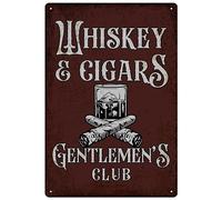 Whiskey And Cigar Bar Metal Sign Gentlemen's Club Tin Signs Retro Look Poster Decoration Personalized Cigar Lounge Man Cave Vintage Signs Inspirational Quotes Wall Decor (8x12 Inch, Brown)