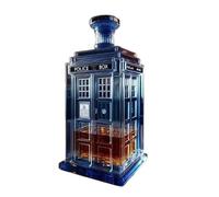 Whiskey Bottle Blue Phone Booth Shaped,10 oz New ModelVintage Style Glass Decanter，Funny Creativity Flask Liquor Dispenser， Home Bar Tabletop Decoration