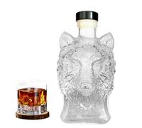 Whiskey Bottle, Glass Whiskey Wine Decanter Bottle, 350ml Wolf-Head Shaped Spirit Bar Tool Man Cave Decor for Birthday Fathers Days Valentines Holiday Party Wedding