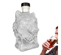 Whiskey Bottle - Liquor Dispenser in Carafe - 350ml with Wolf Head Profile Bar Accessory Gift for Father Man Boyfriend