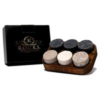 Whiskey Chilling Stones - Set of 6 Handcrafted Premium Granite Round Sipping Rocks - Hardwood Presentation & Storage Tray by R.O.C.K.S.