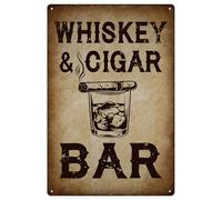 Whiskey Cigar Bar Metal Tin Sign Home Decor Retro Print Poster Rustic Vintage Cafe Kitchen Pub Garage Man Cave Club Wall Art Room Decorations 12x8 Inch Hanging Plaque (Retro Brown)