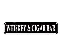 Whiskey & Cigar Bar Vintage Metal Sign - Rustic Gentleman's Lounge Decor, 16" x 4" Street Style