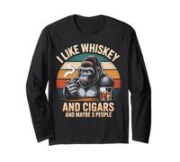 Whiskey Cigars Gorilla Drinking Bourbon Alcohol Lover Long Sleeve T-Shirt
