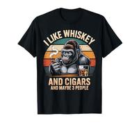 Whiskey Cigars Gorilla Drinking Bourbon Alcohol Lover T-Shirt