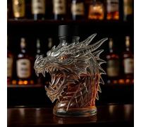 Whiskey Decanter, 10oz / 300ml, Gulong Head Wolf Heads Whiskey Decanter Ornaments, Premium High Borosilicate Glass Statues(Dragon Head)