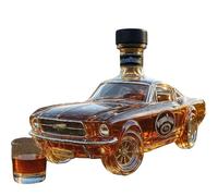 Whiskey Decanter, 400ml Car Shape Glass Bottle, 3D Sports Car Design for Home Bar, Mustang Liquor Dispensing Container for Drinking Party