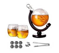Whiskey Decanter and Glass Set,Global Decanter,Decanter with 2 Wine Glasses and 6 Ice Stones,Glass Gift Sets for Wine Whiskey Scotch Vodka
