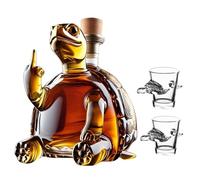 Whiskey Decanter Bottle - Art Statue, 11.8oz / 350ML Middle Finger Turtle Whiskey Bottle, Beautiful Engraving Glass Wine Carafe, With Glasses Personalized Creative Animal Decanter(Turtle+2 water cups)