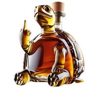 Whiskey Decanter Bottle - Art Statue, 11.8oz / 350ML Middle Finger Turtle Whiskey Bottle, Beautiful Engraving Glass Wine Carafe, with Glasses Personalized Creative Animal Decanter
