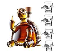Whiskey Decanter Bottle - Art Statue, 11.8oz / 350ML Middle Finger Turtle Whiskey Bottle, Beautiful Engraving Glass Wine Carafe, With Glasses Personalized Creative Animal Decanter(Turtle+4 water cups)
