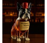 Whiskey Decanter Bottle - Art Statue, Boston Terrier Dog Shaped Whiskey Wine Bottle Sculpture, Novelty Glass Whiskey Decanter, Handcrafted Animal Theme Empty Wine Carafe(#1)
