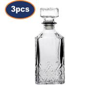 Whiskey Decanter Carafe Glass Crystal Cut Design Airtight Lid 1L Square 3Pc