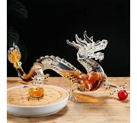 Whiskey Decanter, Dragon-Shaped Carved Glass Bottle, Leak-Proof Seal Design, Chinese Zodiac Gift, High-end Spirits Equipment (A)
