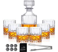 Whiskey Decanter for Men with 6 Whiskey Glasses, 6 Cooling Whisky Stones Lead Free Glass Liquor Decanter for Whiskey, Bourbon, Rum Gift