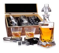 Whiskey Decanter gift Set by Royal Reserve Artisan crafted Twist Liquor Dispenser chilling Rocks Stones Scotch Bourbon Holder