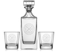 Whiskey Decanter Gift Set With 2 Whiskey Old Fashioned Rocks Glasses Vegvisir Viking Navigation Compass