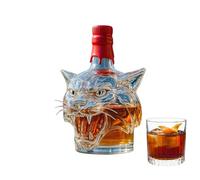 Whiskey Decanter - Glass Liquor Bottle, Tiger Head Shaped Container | Decorative Drinkware For Spirit Wine Bourbon, Elegant Home Bar Accent Of Cognac Tequila Brandy Use With Stylish Design