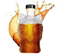 Whiskey Decanter, Glass Liquor Decanter Bottle, 350ml Wolf-Head Shaped Spirit Bar Tool Man Cave Decor for Birthday Fathers Days Valentines Holiday Party Wedding