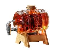 Whiskey Decanter Set, Barrel Glass Water Dispenser with Tap and Wooden Stand Set, 1L Drink Dispenser for Beer Wine Whisky Lemonade Juice Party Drink, Gifts for Boyfriend, Husband, Father