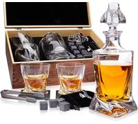 Whiskey Decanter Set by Royal Reserve - Artisan Crafted Twisted Whisky Decanter 34 oz 1000 ml with Glasses, Whiskey Stones, Coasters and Tongs - Whiskey Gift Set for Men, Husband, Dad, Friend