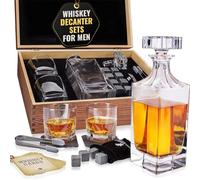 Whiskey Decanter Set by Royal Reserve - Artisan Crafted Whisky Decanter 34 oz 1000 ml - Glasses, Chilling Stones, Coasters and Tongs - Whiskey Decanter Gift Set for Men, Husband, Dad, Friend