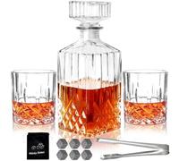 Whiskey Decanter Set for Men, 2pcs Whiskey Glasses and 1pcs Glass Decanter with Cooling Stones Clear Whisky Liquor Decanter Set for Whiskey Bourbon Rum Men Fathers'Gift