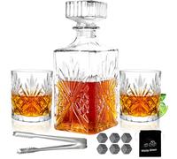 Whiskey Decanter Set for Men 2pcs Whisky Glasses and 1pcs Glass Decanter Bottle with Cooling Stones Clear Whisky Liquor Decanter Set for Bourbon Rum Fathers'Gift