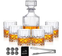 Whiskey Decanter Set for Men, Whiskey Glasses and Decanter with Cooling Stones Clear Glass Whisky Liquor Decanter Set for Whiskey Bourbon Rum Men Fathers'Gift