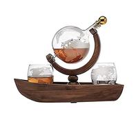 Whiskey Decanter Set, Hand-blown Globe Wine Set, 850ml Vintage Boat-shaped Wine Bottle, Mahogany Whiskey Glass, Nautical Theme Gift Wine Set