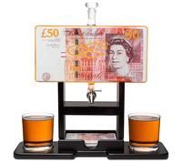 Whiskey Decanter Set. Unique Gifts for Men or dad, Home bar Gifts. 50 GBP Bill Liquor Alcohol, Bar Tumbler, Alcohol Decanter Set