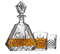 Whiskey Decanter Set with 2 Old Fashioned Whisky Glasses for Liquor Scotch Bourbon or Wine - Irish Cut Triangular