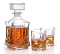 Whiskey Decanter Set with 2 Whiskey Glasses, Glass Liquor Decanter Set, Crystal Decanters Sets for Tequila, Bourbon, Brandy and Vodka, Ideal Gift for Men Home Bar Decor, 25oz
