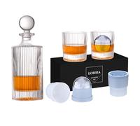 Whiskey Decanter Set with Gift Box - Includes 2 Crystal Bourbon Glasses and 2 Big Ice Ball Molds - Whiskey Glasses Set for Scotch, Cocktails, Rum, Cognac, Vodka - Unique Gift for Men