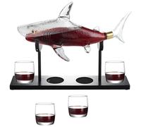 Whiskey Decanter Set with Glasses and Stand, 1000ml Shark Wine Decanter and 4 300ml Whiskey Glasses, for Men, Perfect for Scotch, Vodka, Brandy, and Wine