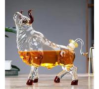Whiskey Decanter - Whiskey Bottle, 3D Bull-Shaped Whiskey Bottle Sculpture, Animal Theme Lead-Free Glass Whiskey Decanter, Low Head Cow Bubble Wine Bottles