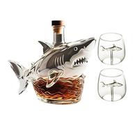Whiskey Decanter - Whiskey Bottle, Handblown Glass Shark Whiskey Bottle Sculpture, Novelty Leakproof Wine Bottles, 300MLWhiskeys Decanter Statue, Home Bar Decor Unique Gift(Shark+2 Cups)