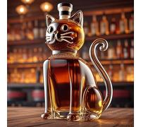 Whiskey Decanter Wine Bottle - Art Statue, 25.3 Oz Cat-Shaped Whiskey Bottle, Leak-Proof and Heat-Resistant Glass Bottle, Hand-Blown Novelty Glass Dispenser, Unique Home & Bar Gift(A)