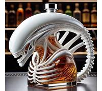 Whiskey Decanter Wine Bottle - Art Statue, Alien Monster Whiskey Decanter Statue, 3D Glass Iron Blood Hero Craft, Gift for Movie Fans(White)