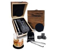 Whiskey Gift Sets for Men, Whiskey Glass Sets Contains: 1 Whiskey Glass, 4 Whisky Reusable Ice Cubes Stones, Storage Bag & Ice Tongs in Wooden Box - Perfect Whisky Gifts for Men, Boyfriend and Husband